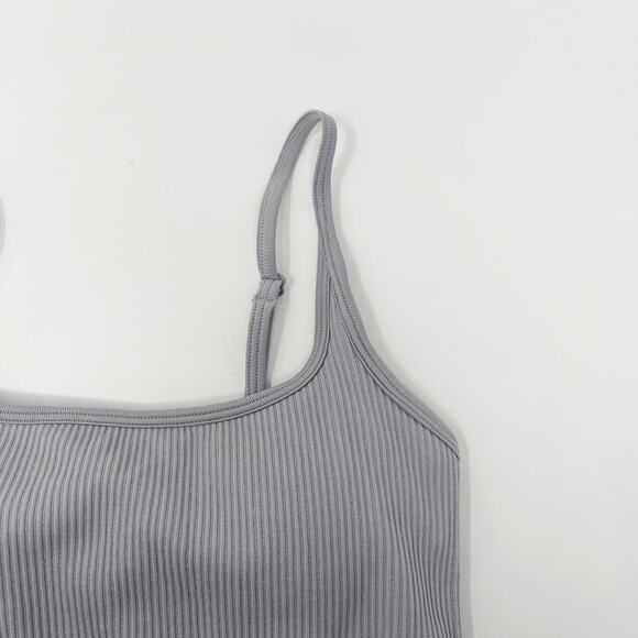 Boutique Small Gray Ribbed Cropped Tank with Built in Shelf Bra Spaghetti Strap - Picture 3 of 8